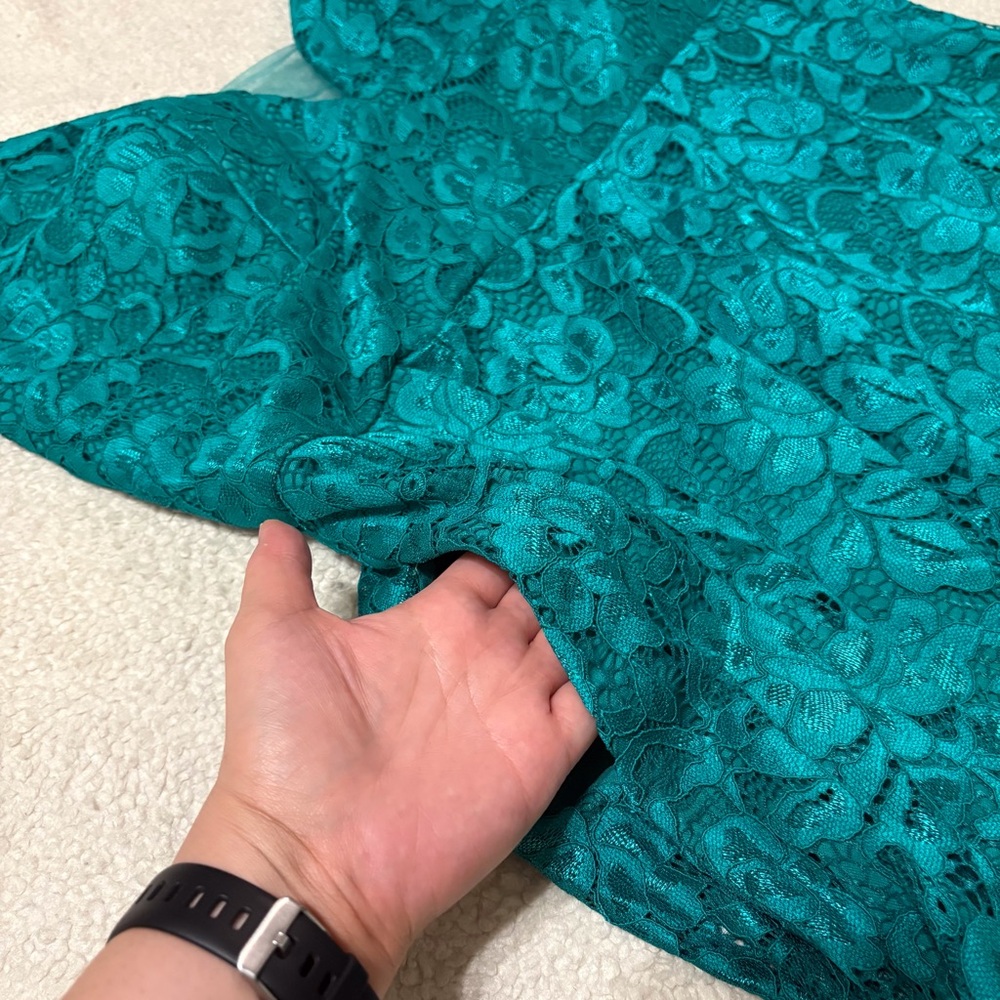 David’s Bridal High Low Dress Lace Jade Green Bridesmaid Prom Size 18 - Picture 11 of 16
